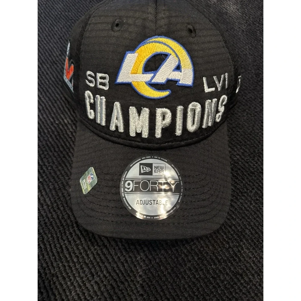 NWT‎ New Era 9Forty Super Bowl LVI Champions Los Angeles Rams Snapback Hat Black